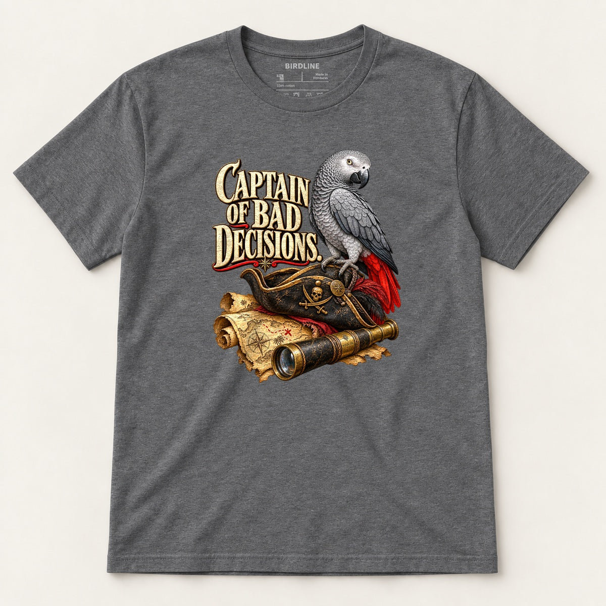 Captain Of Bad Decisions T-Shirt in Dark Heather, front view