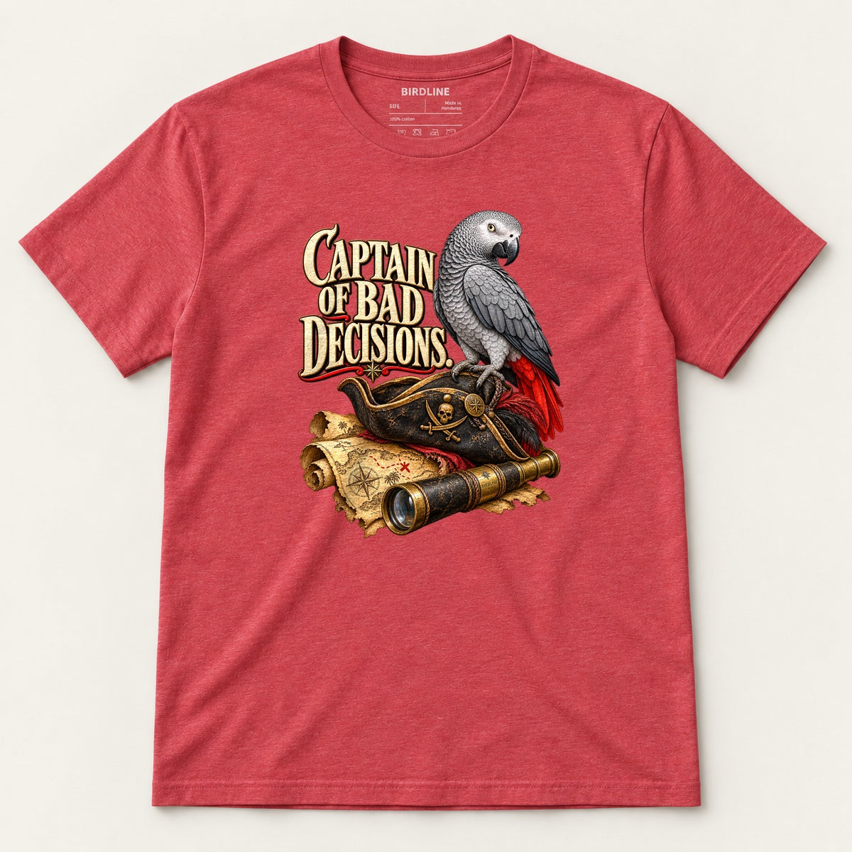 Captain Of Bad Decisions T-Shirt in Heather Red, front view