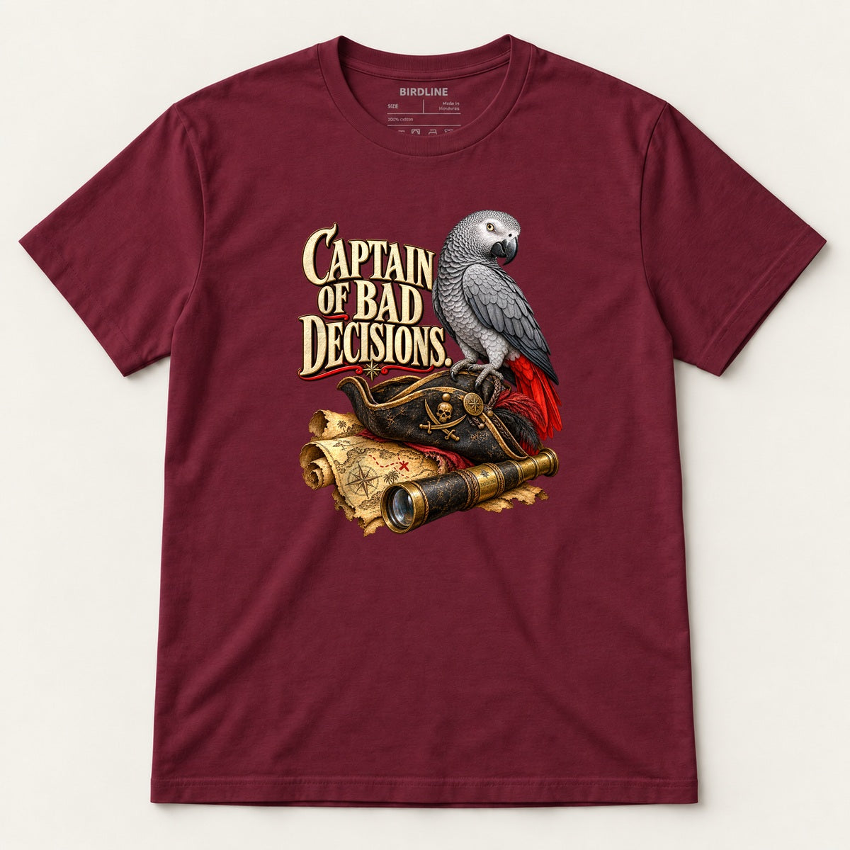 Captain Of Bad Decisions T-Shirt in Maroon, front view