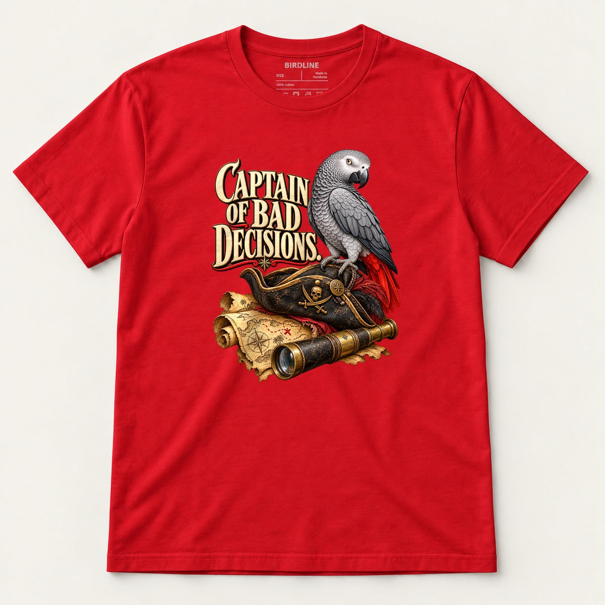 Captain Of Bad Decisions T-Shirt in Red, front view