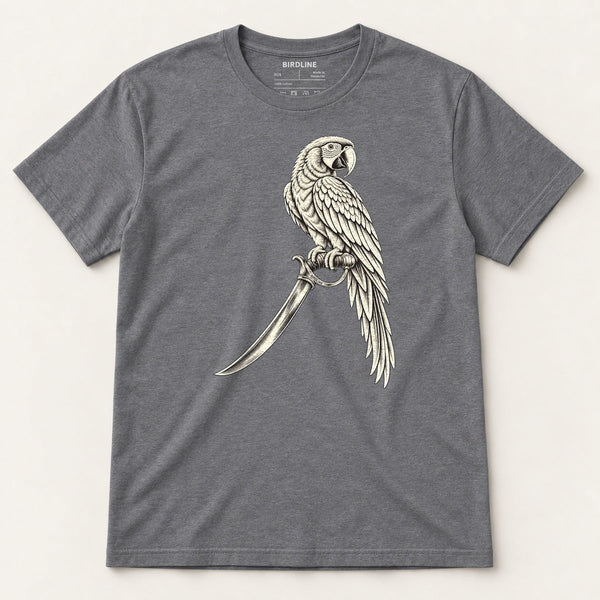Cutlass Macaw T-Shirt in Dark Heather Grey, front view