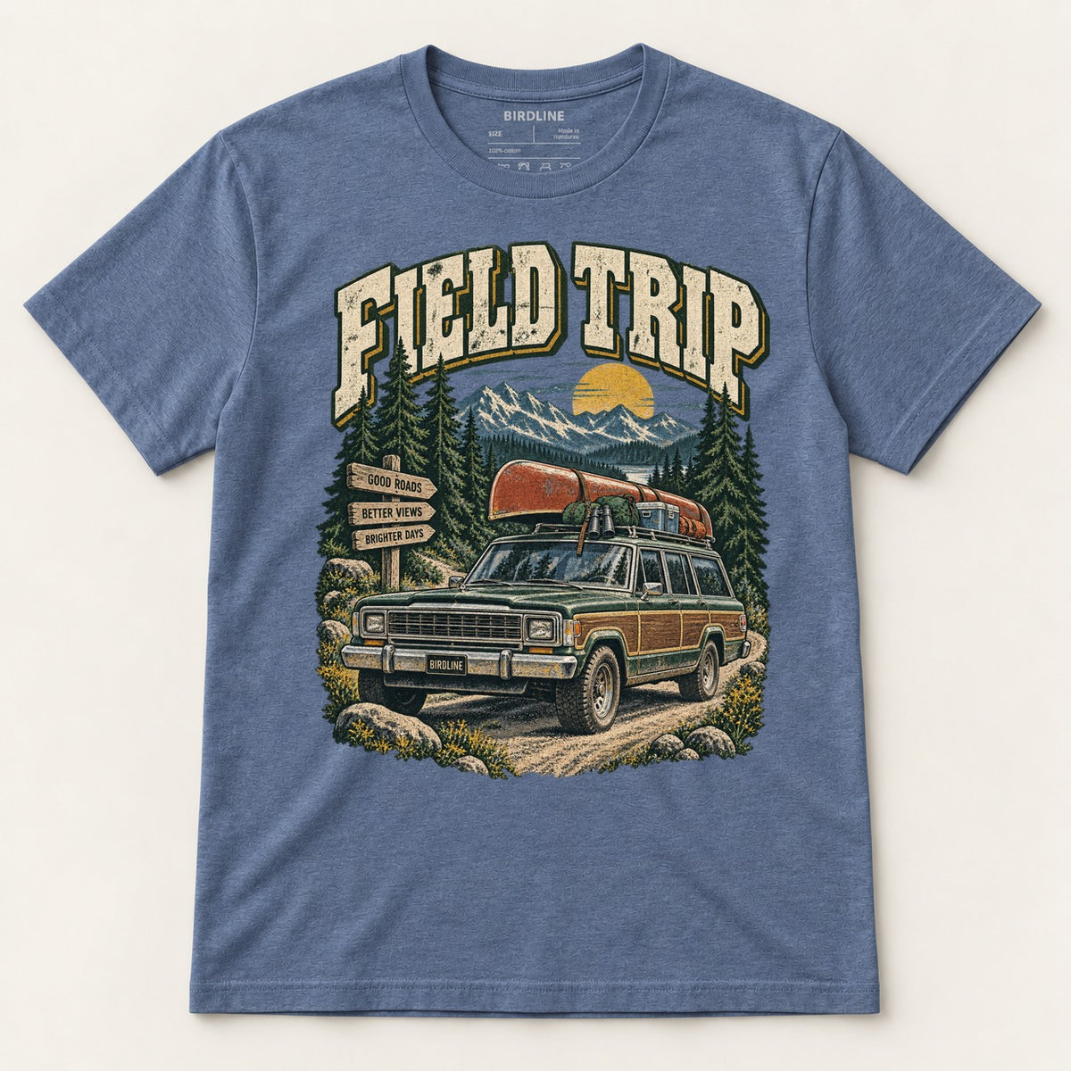 Field Trip T-Shirt in Heather Indigo, front view