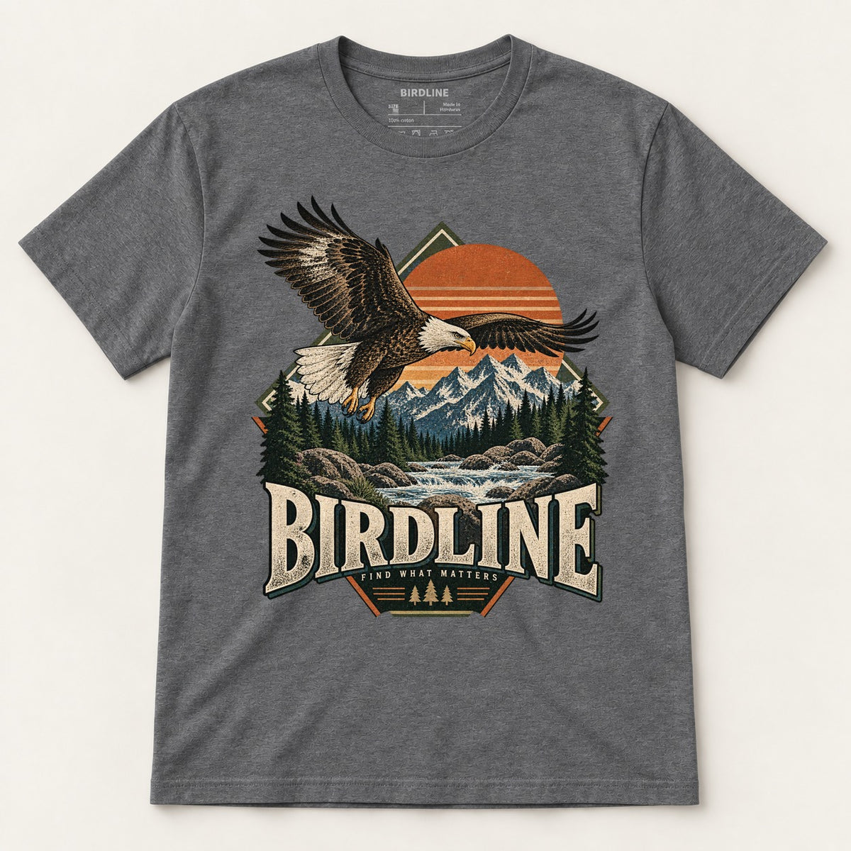 Birdline Find What Matters T-Shirt in Dark Heather, front view