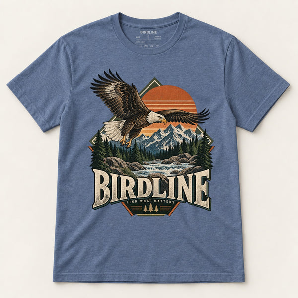 Birdline Find What Matters T-Shirt in Heather Indigo, front view