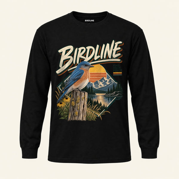 Find Your Perch Long Sleeve Shirt in Black, front view