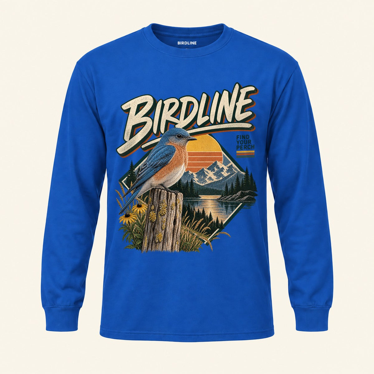 Find Your Perch Long Sleeve Shirt in Royal, front view