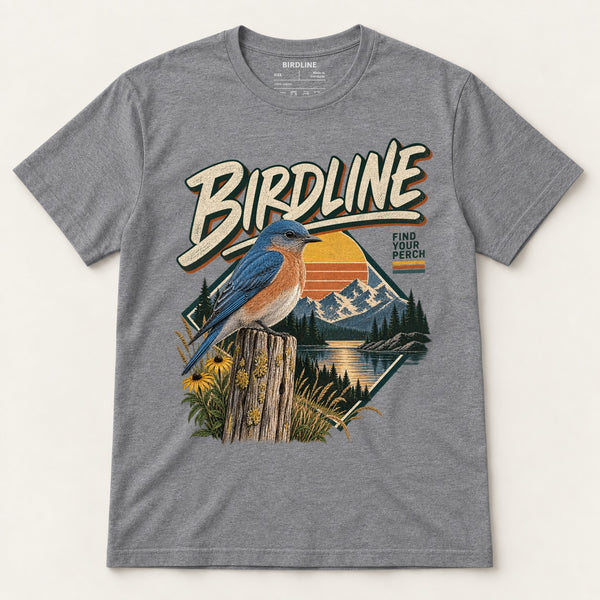 Birdline Find Your Perch T-Shirt in Graphite Heather, front view