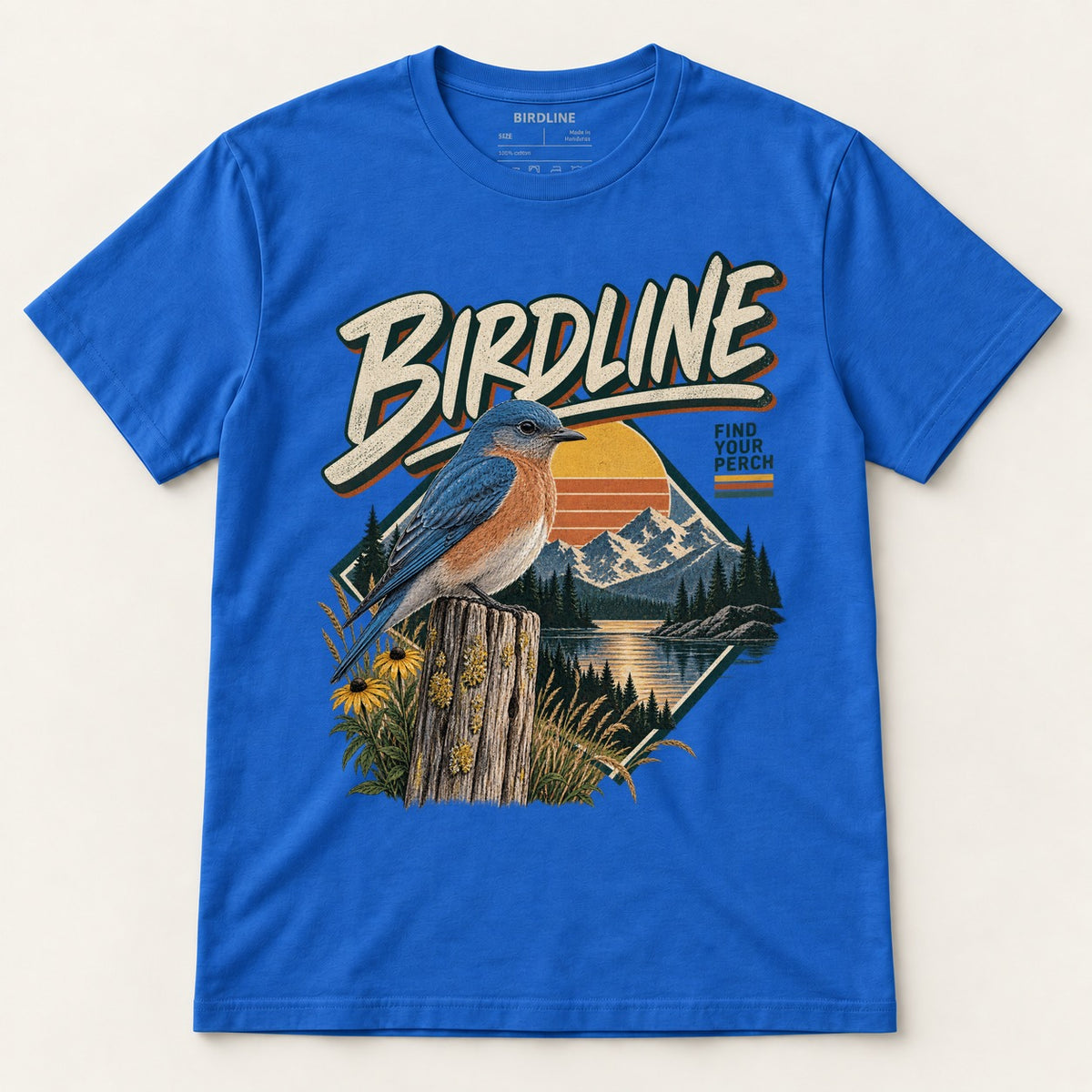 Birdline Find Your Perch T-Shirt in Royal, front view
