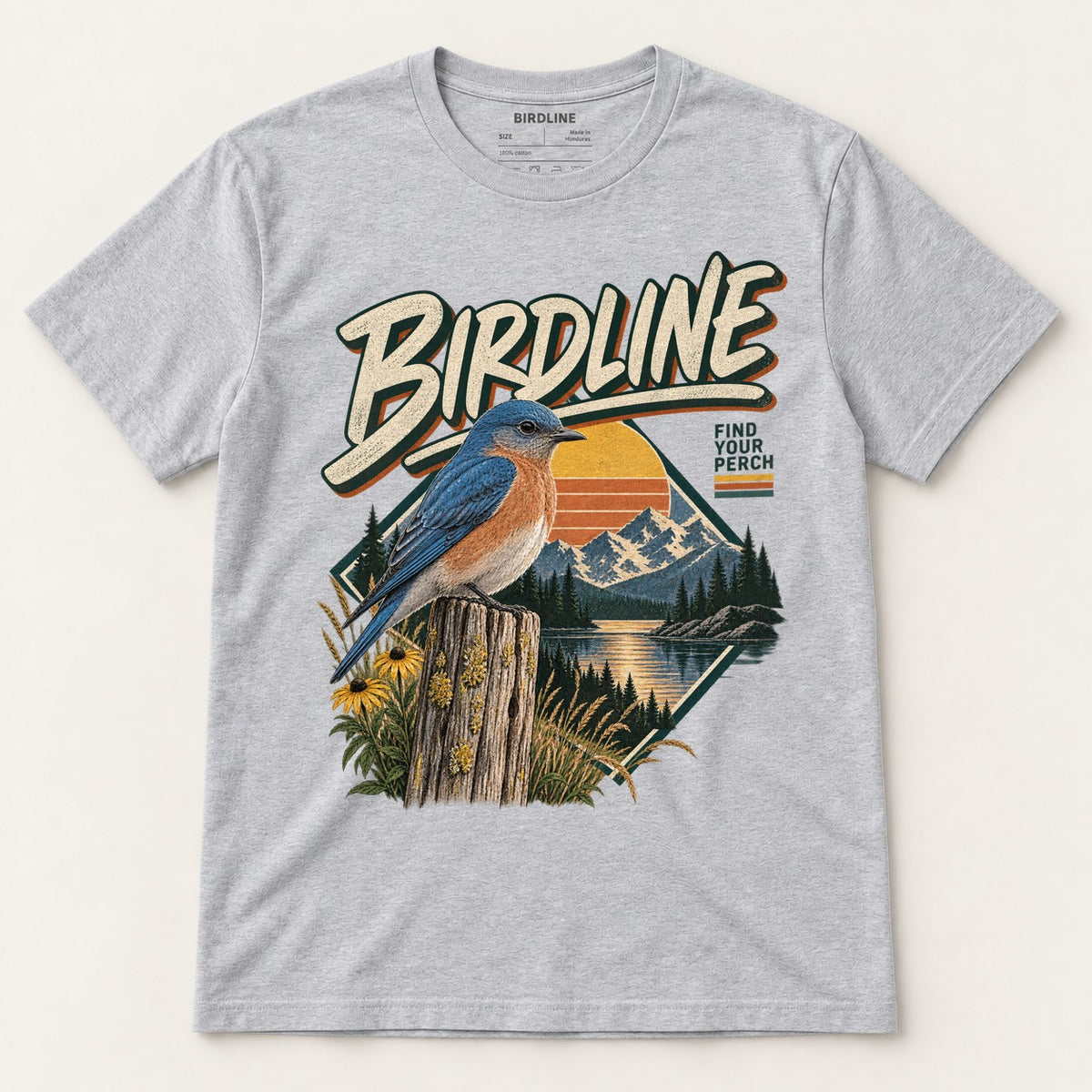 Birdline Find Your Perch T-Shirt in Sport Grey, front view