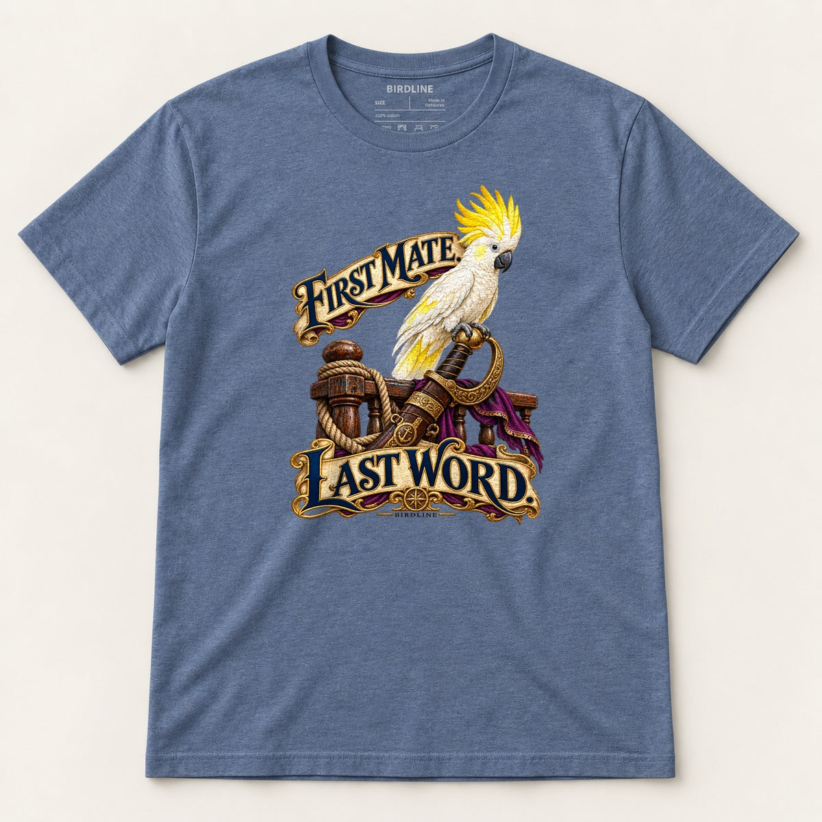 First Mate Last Word T-Shirt in Heather Indigo, front view