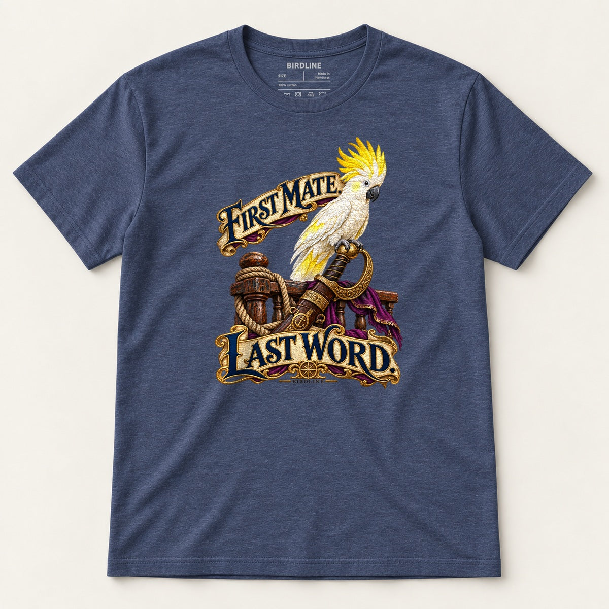 First Mate Last Word T-Shirt in Heather Navy, front view