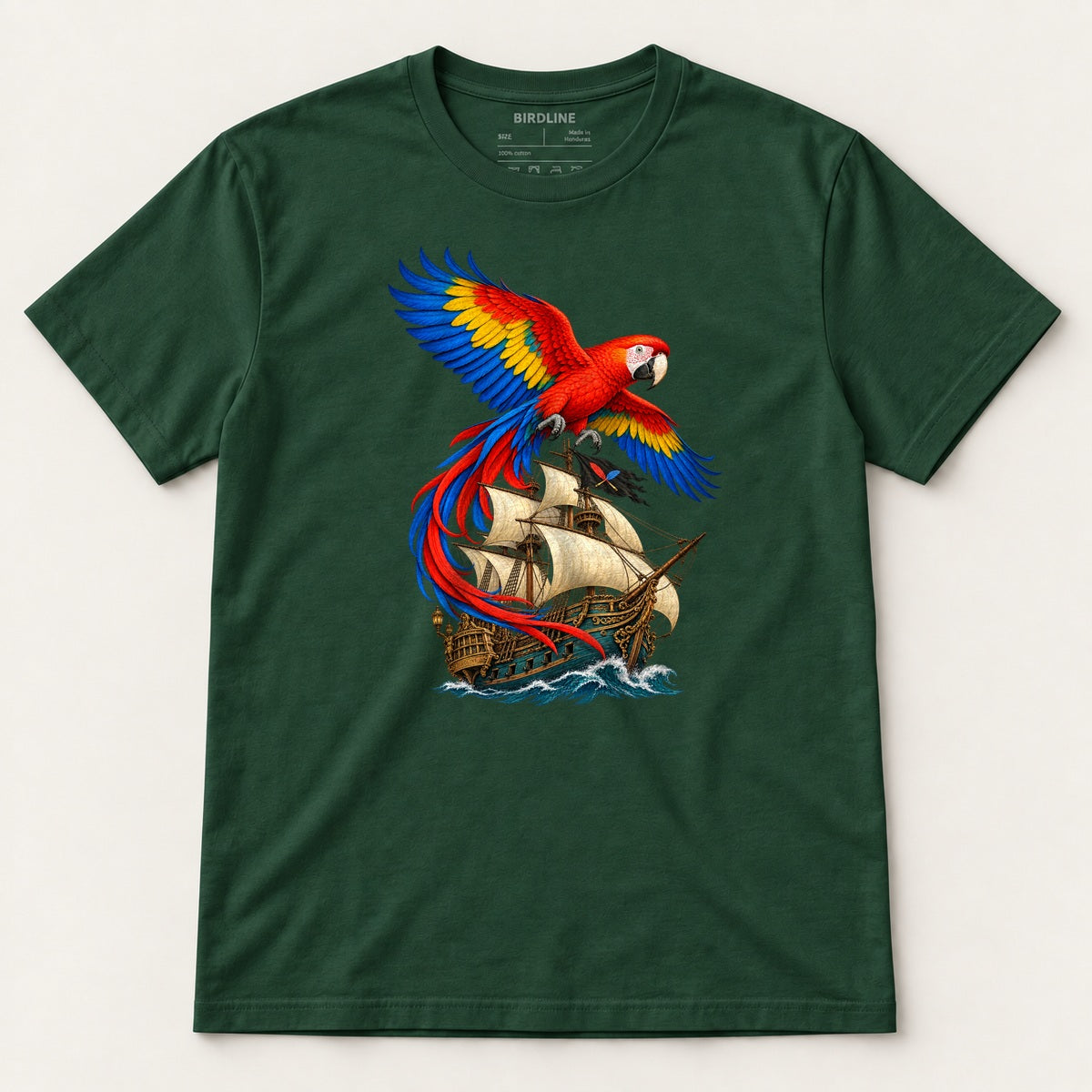 Full Sail Macaw T-Shirt in Forest Green, front view
