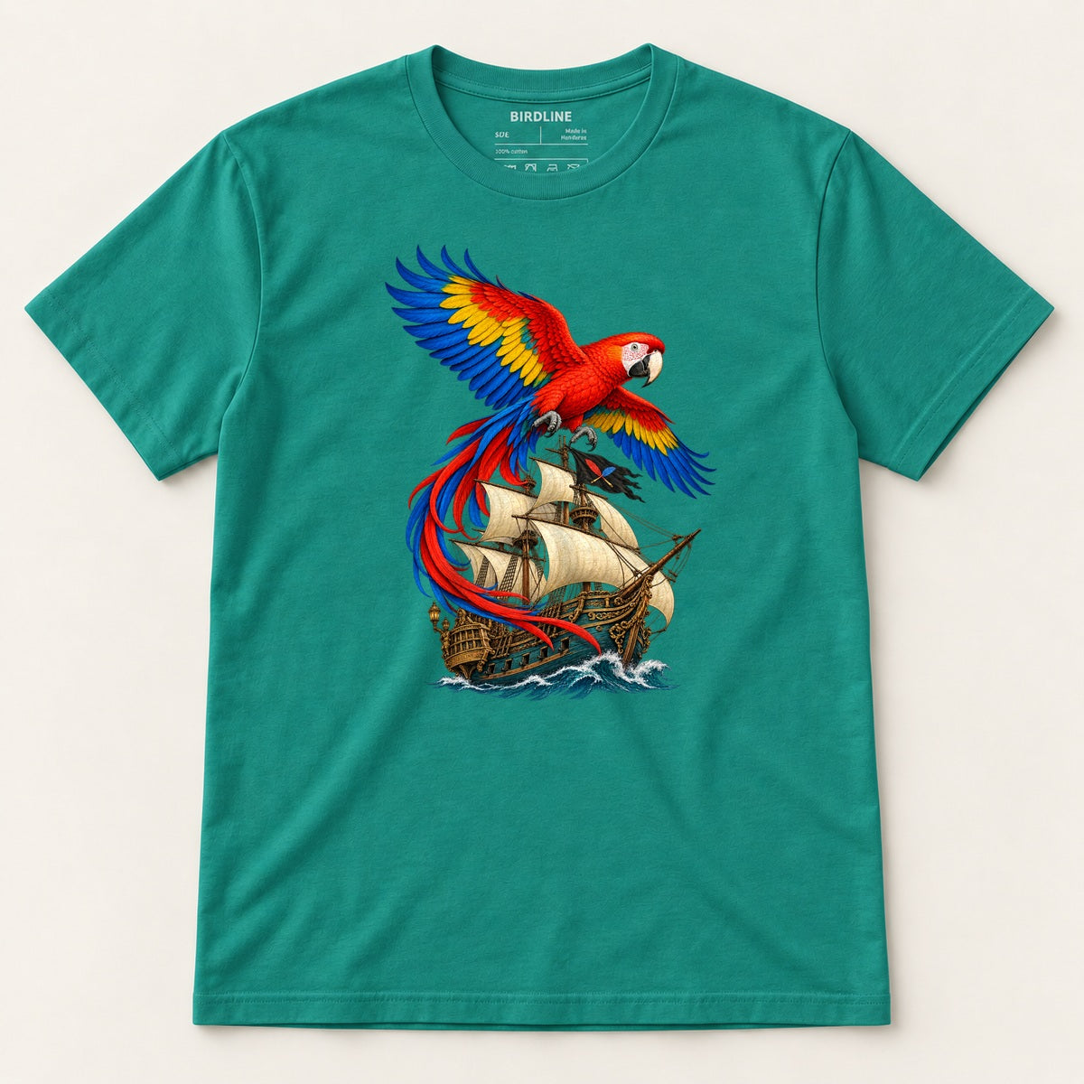 Full Sail Macaw T-Shirt in Jade Dome, front view