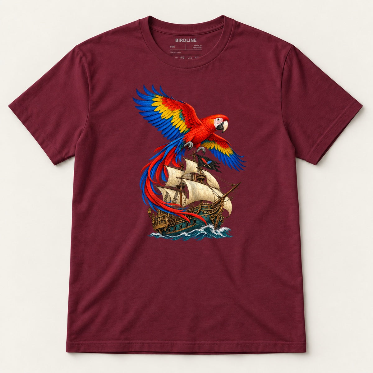 Full Sail Macaw T-Shirt in Maroon, front view