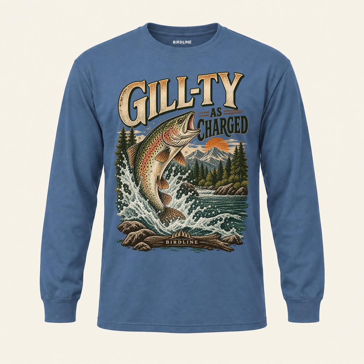 Gill-ty As Charged Long Sleeve Shirt in Indigo Blue, front view