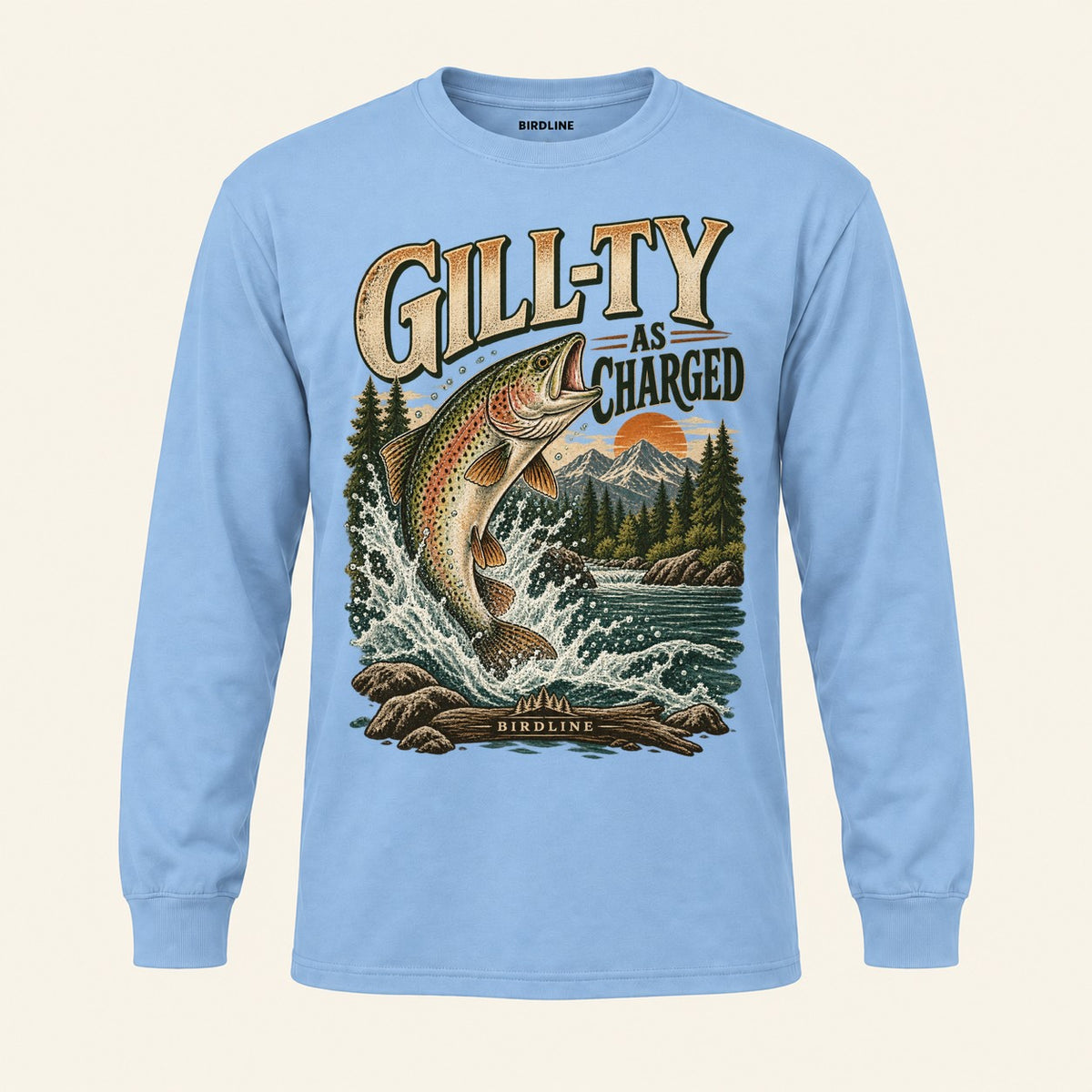 Gill-ty As Charged Long Sleeve Shirt in Light Blue, front view