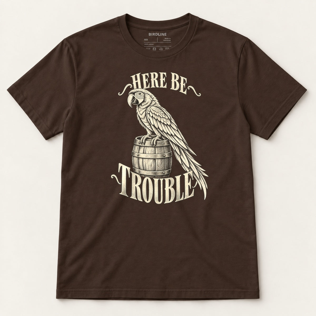 Here Be Trouble T-Shirt in Dark Chocolate, front view