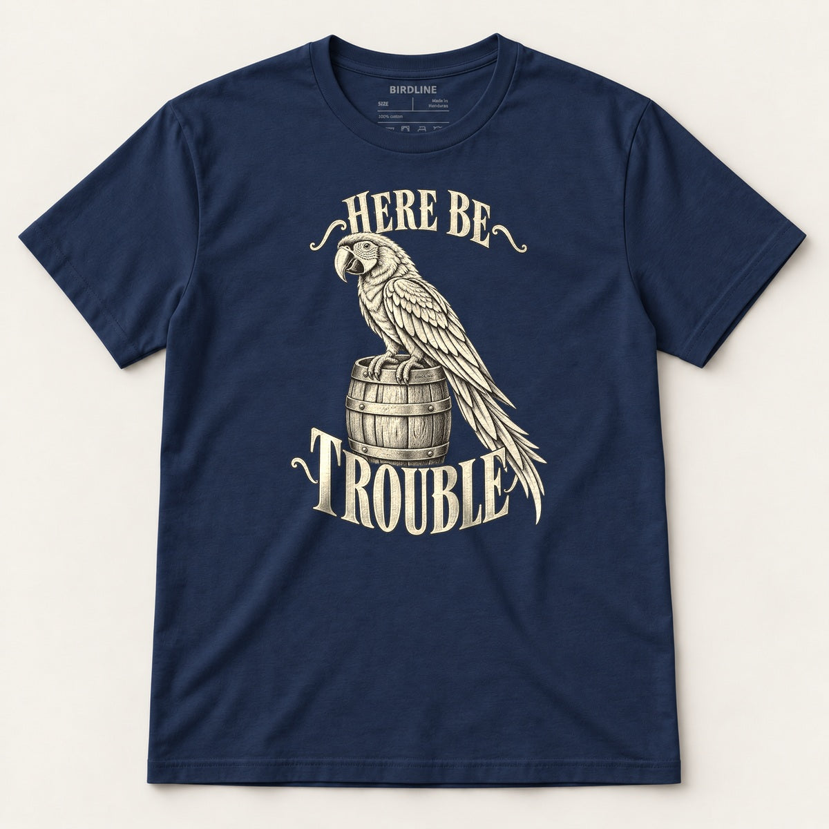 Here Be Trouble T-Shirt in Navy, front view