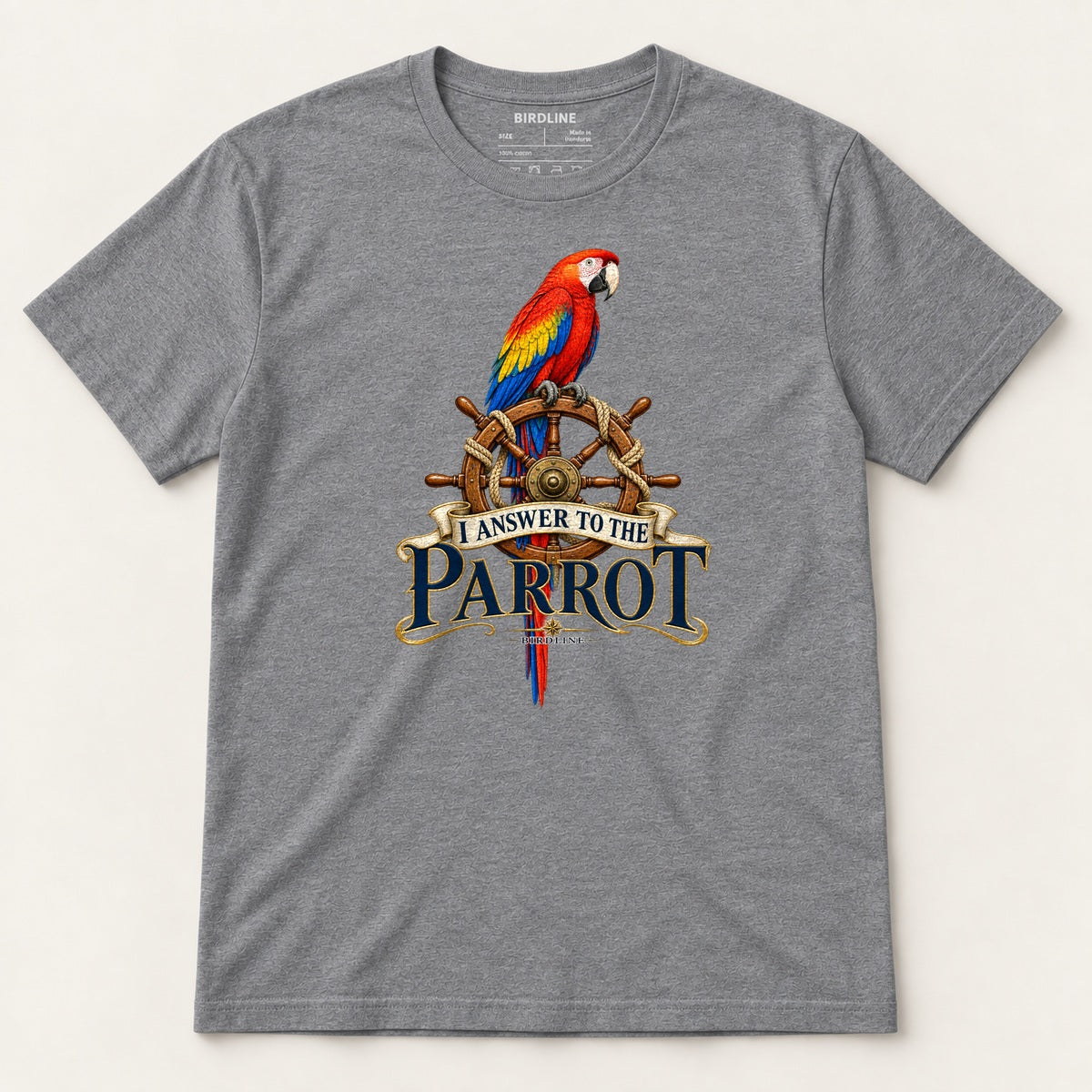 I Answer To The Parrot T-Shirt in Graphite Heather, front view