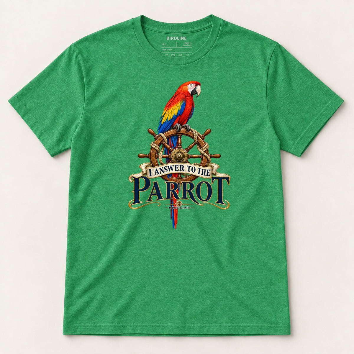 I Answer To The Parrot T-Shirt in Heather Irish Green, front view