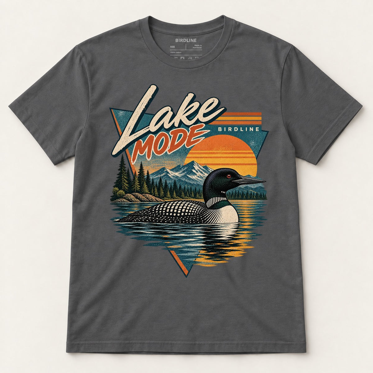 Lake Mode T-Shirt in Charcoal, front view