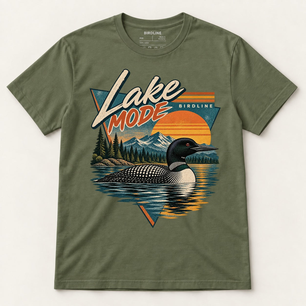 Lake Mode T-Shirt in Military Green, front view