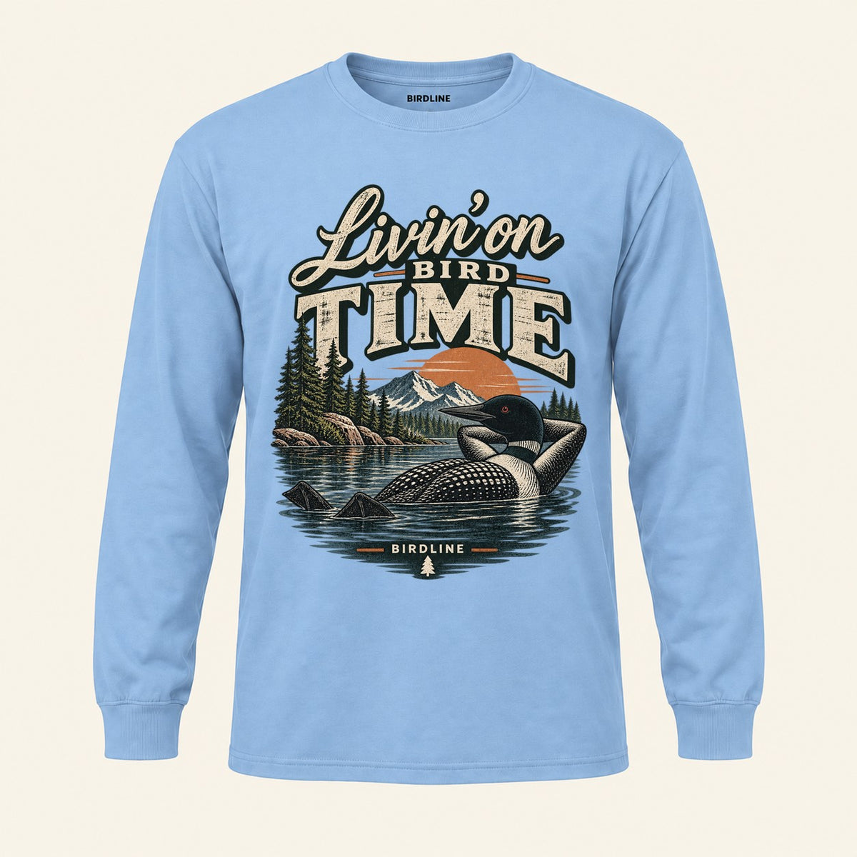 Livin On Bird Time Long Sleeve Shirt in Light Blue, front view