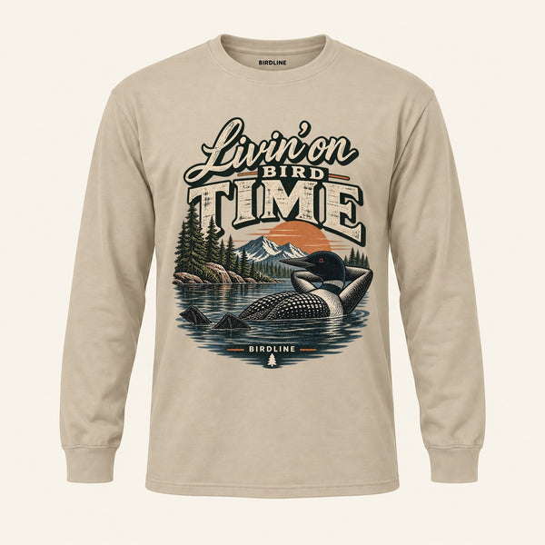 Livin On Bird Time Long Sleeve Shirt in Sand, front view