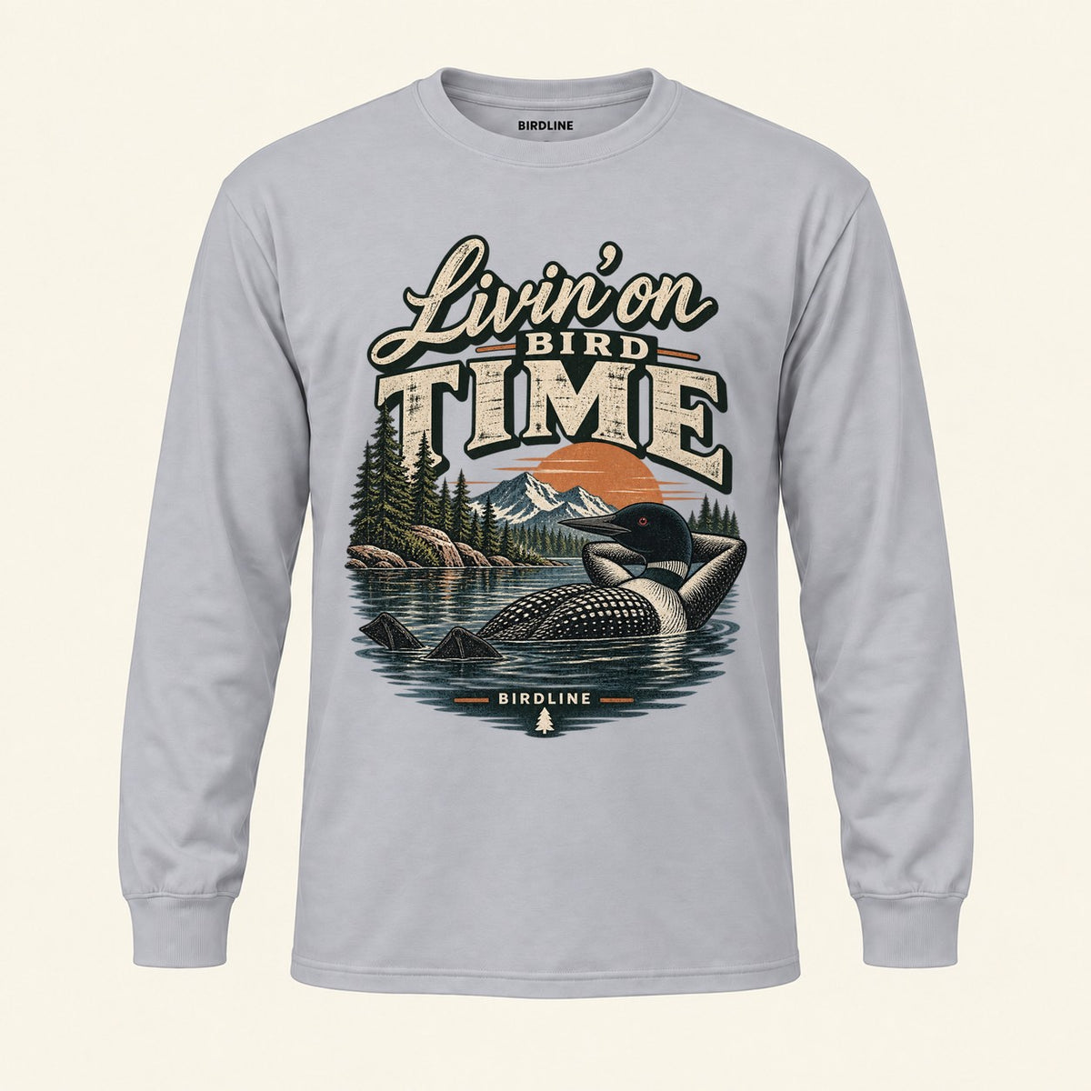 Livin On Bird Time Long Sleeve Shirt in Sport Grey, front view