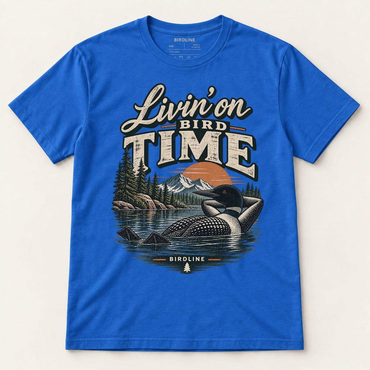 Livin On Bird Time T-Shirt in Royal, front view