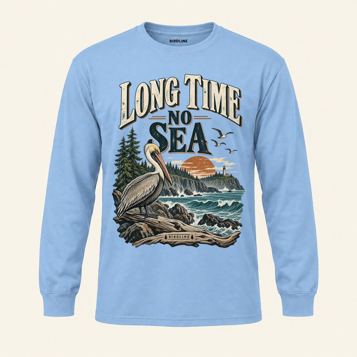 Long Time No Sea Long Sleeve Shirt in Light Blue, front view