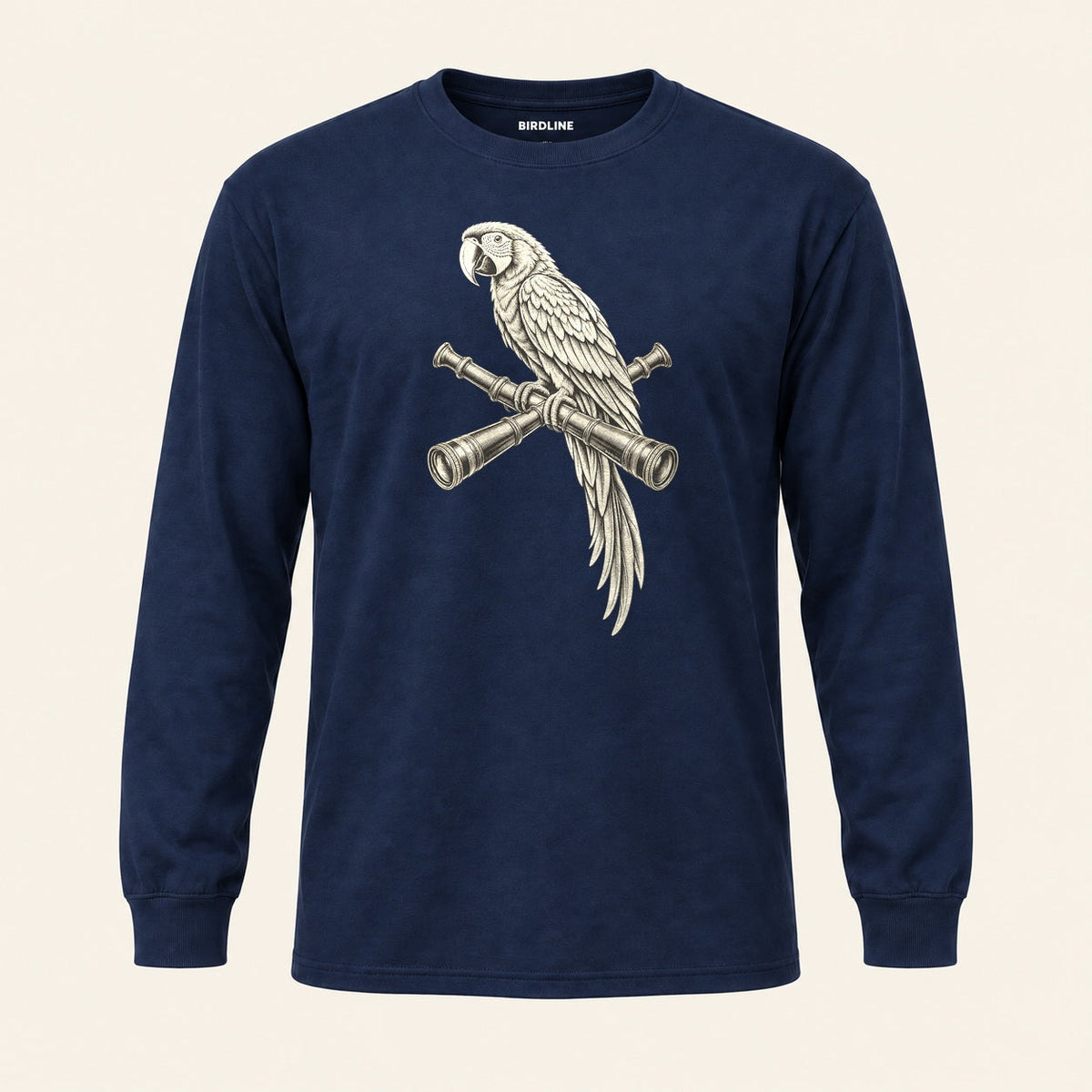 Lookout Macaw Long Sleeve Shirt in Navy, front view