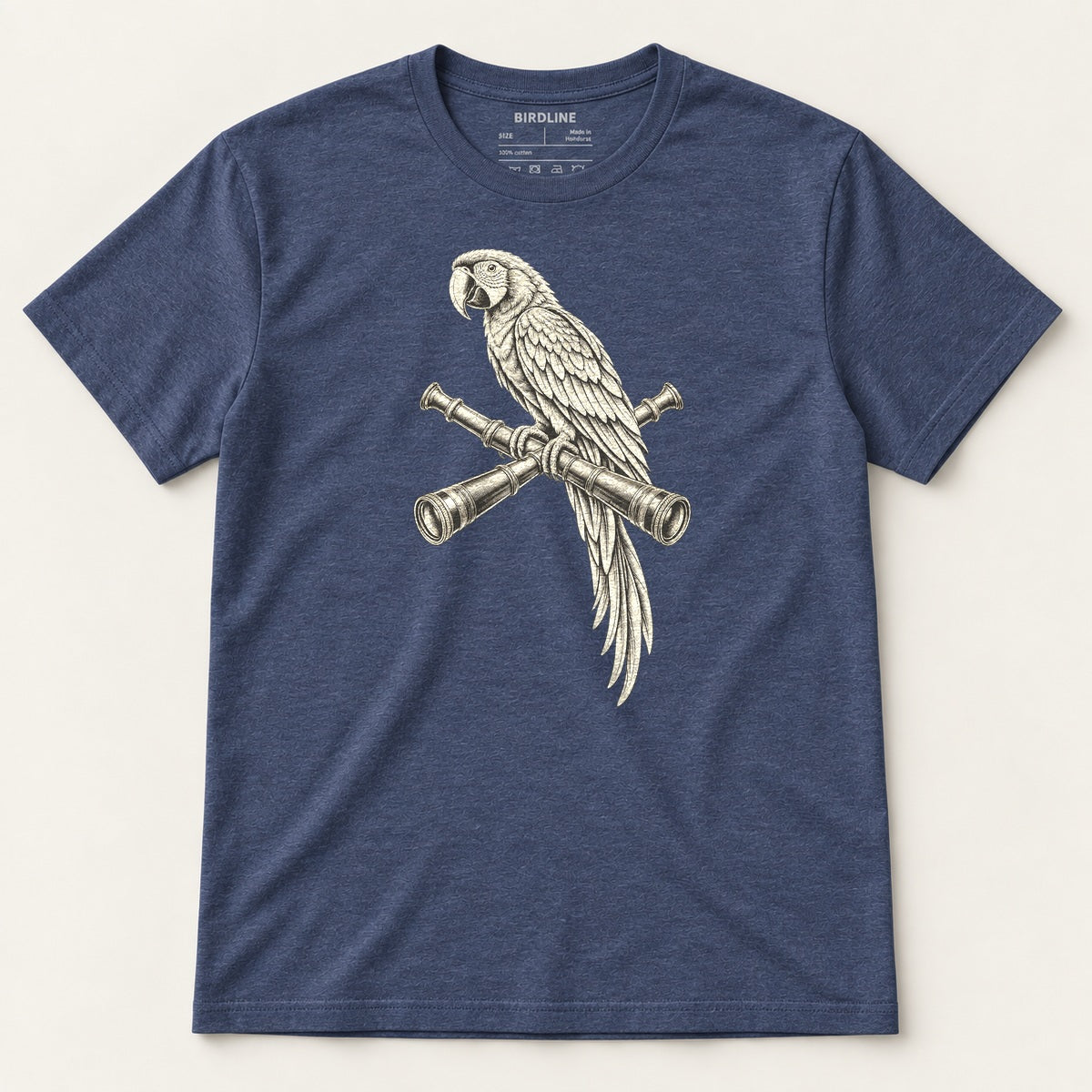 Lookout Macaw T-Shirt in Heather Navy, front view