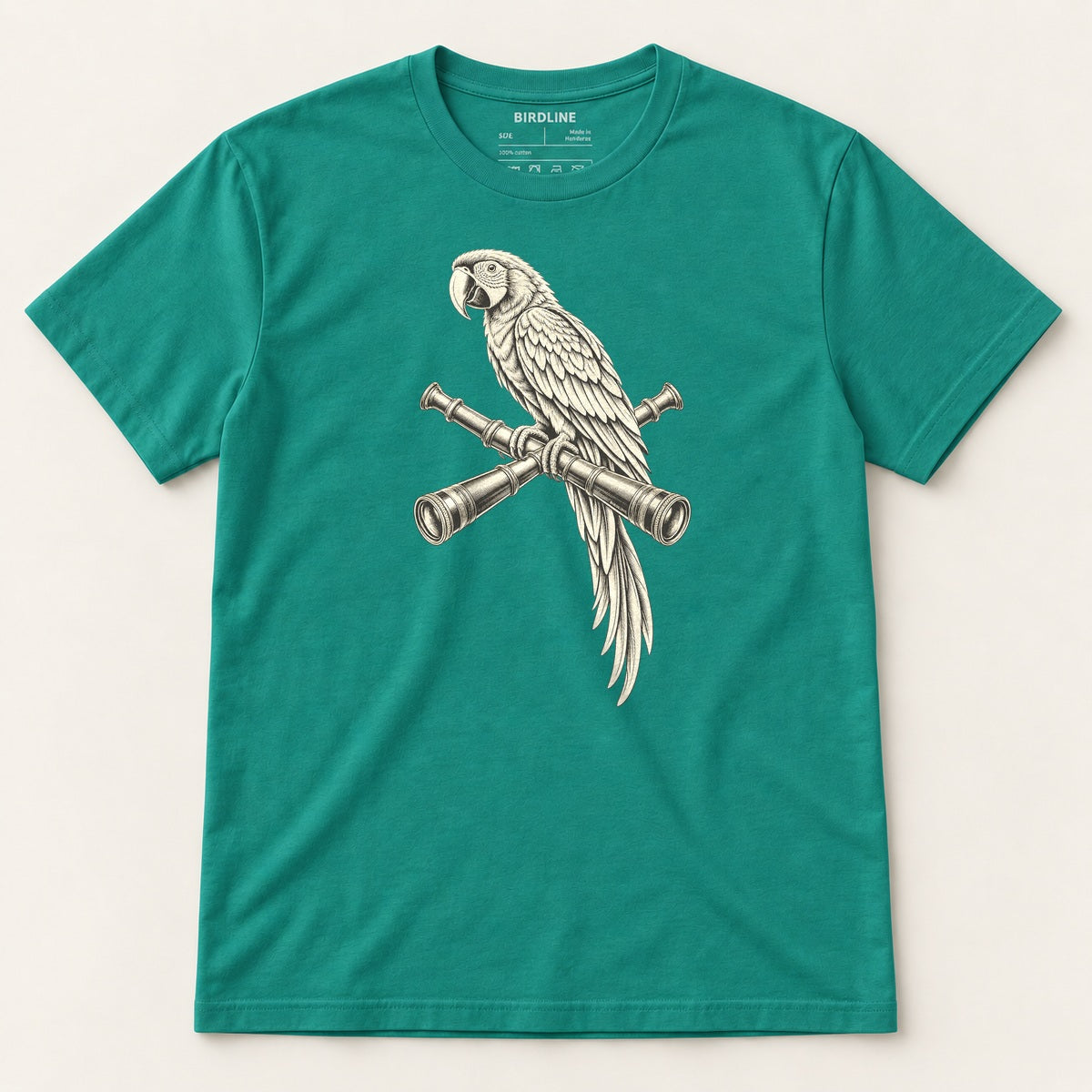 Lookout Macaw T-Shirt in Jade Dome, front view