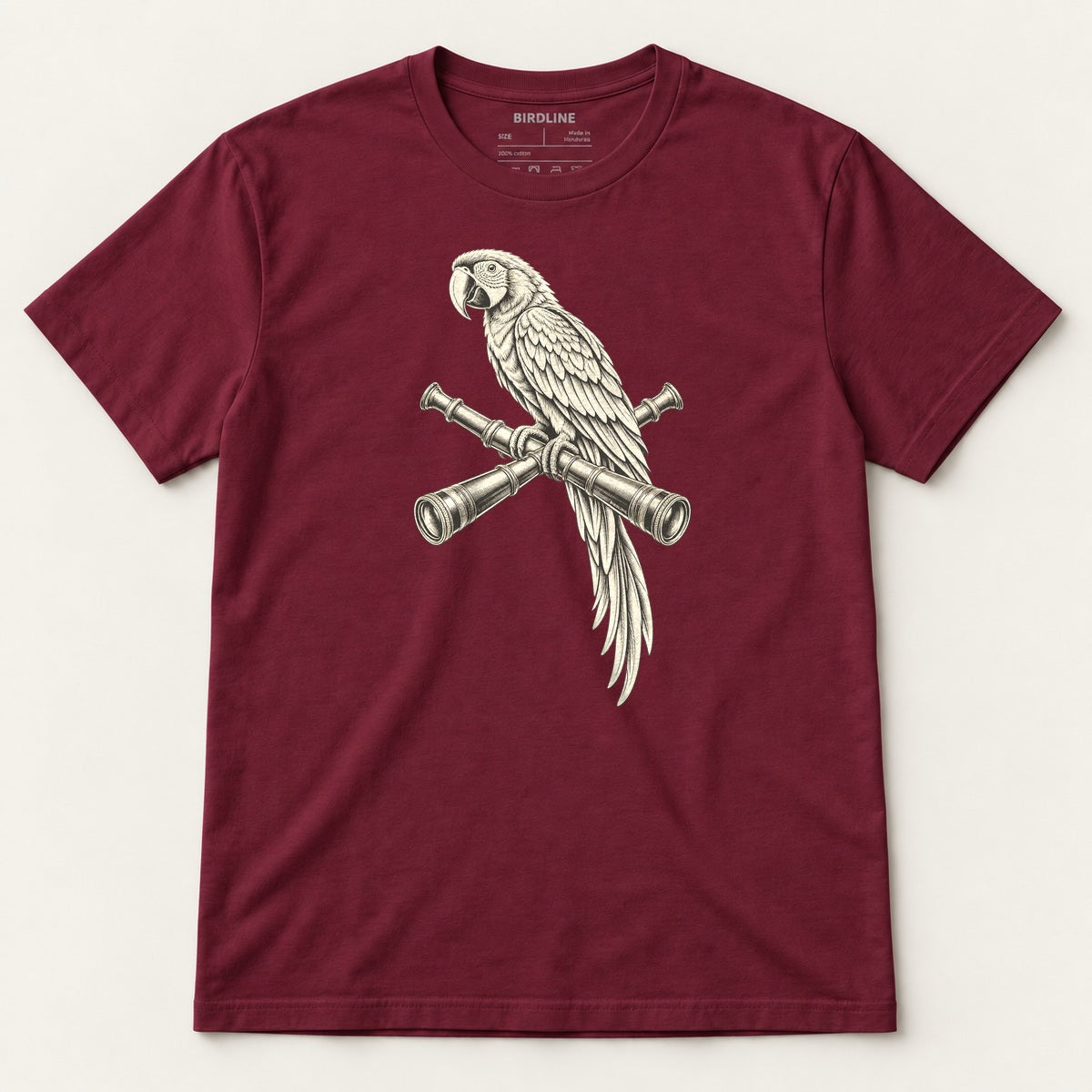 Lookout Macaw T-Shirt in Maroon, front view