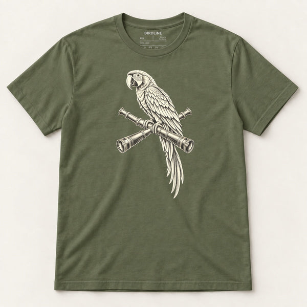 Lookout Macaw T-Shirt in Military Green, front view