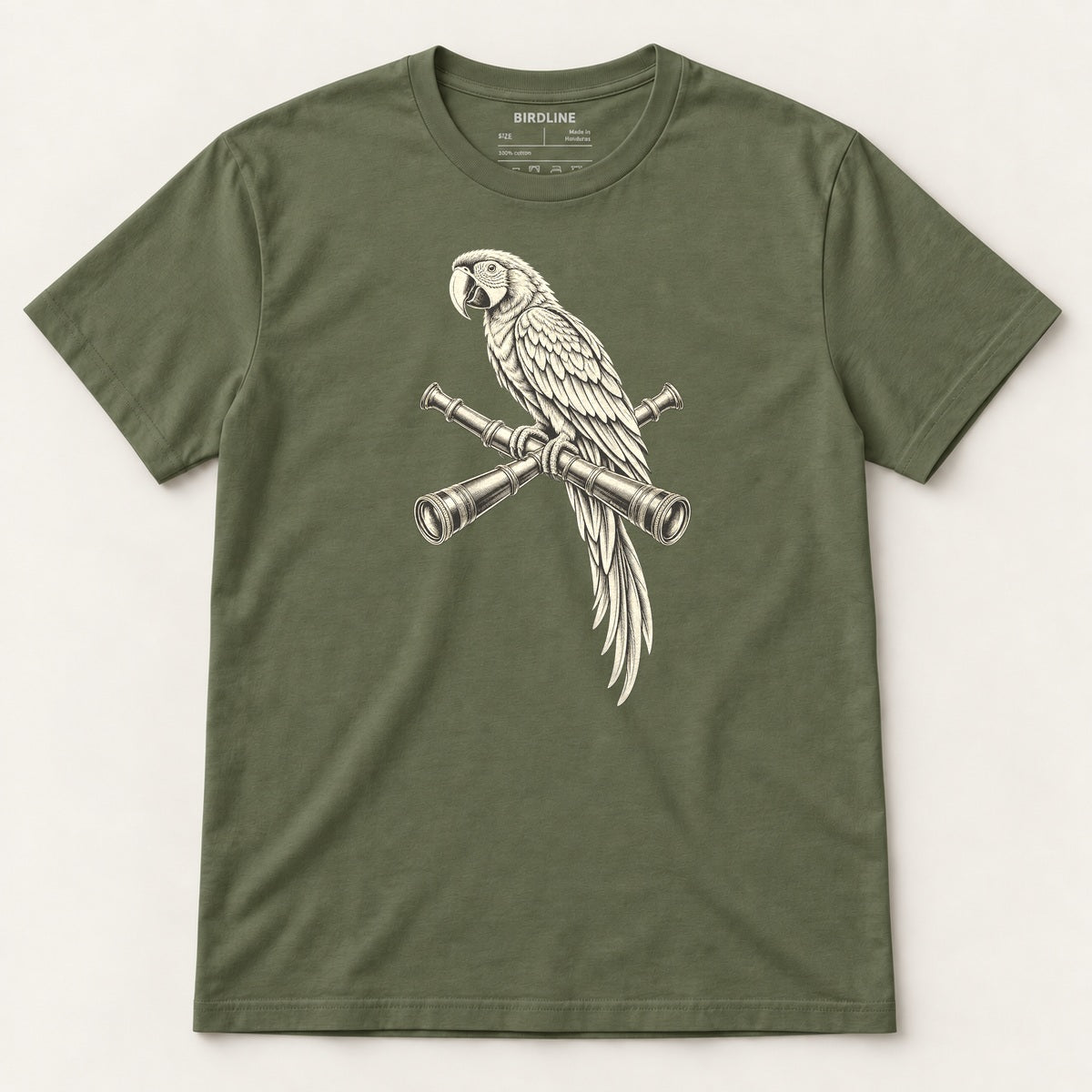 Lookout Macaw T-Shirt in Military Green, front view