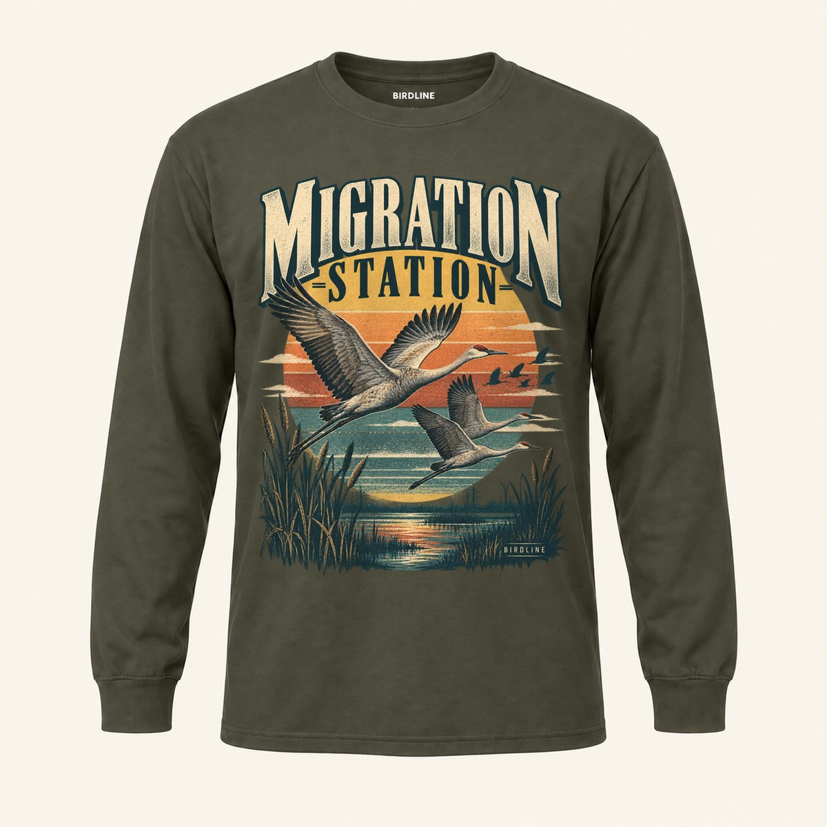 Migration Station Long Sleeve Shirt in Military Green, front view