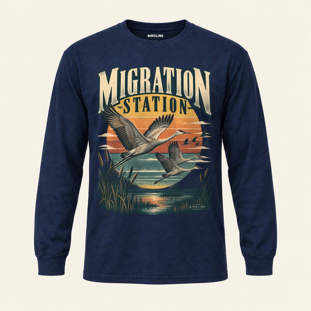 Migration Station Long Sleeve Shirt in Navy, front view