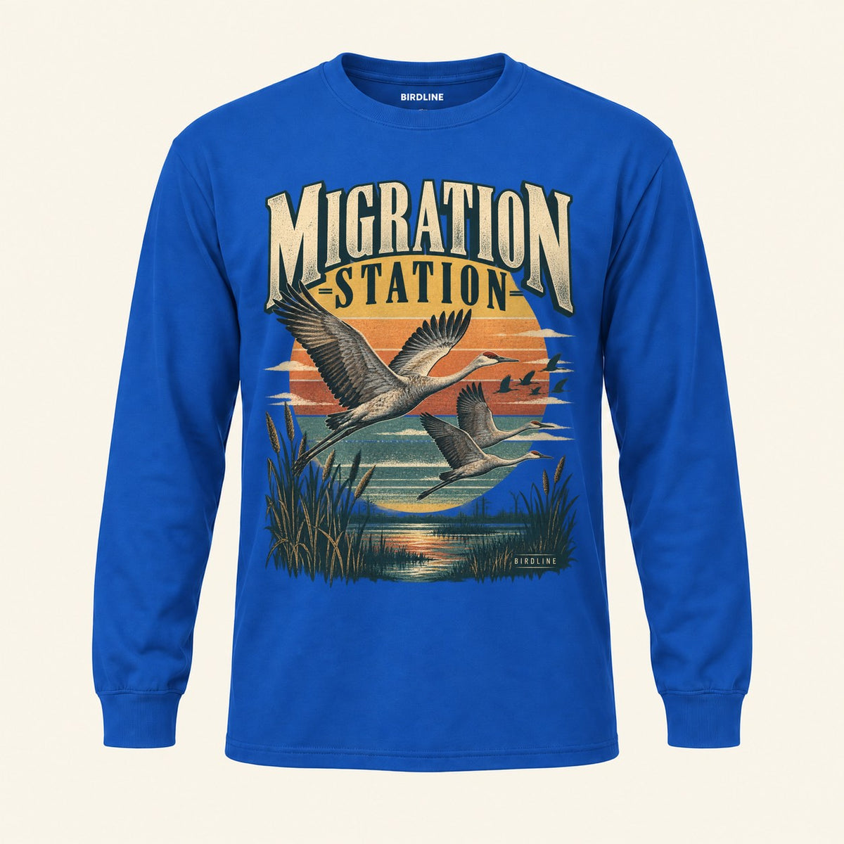 Migration Station Long Sleeve Shirt in Royal, front view