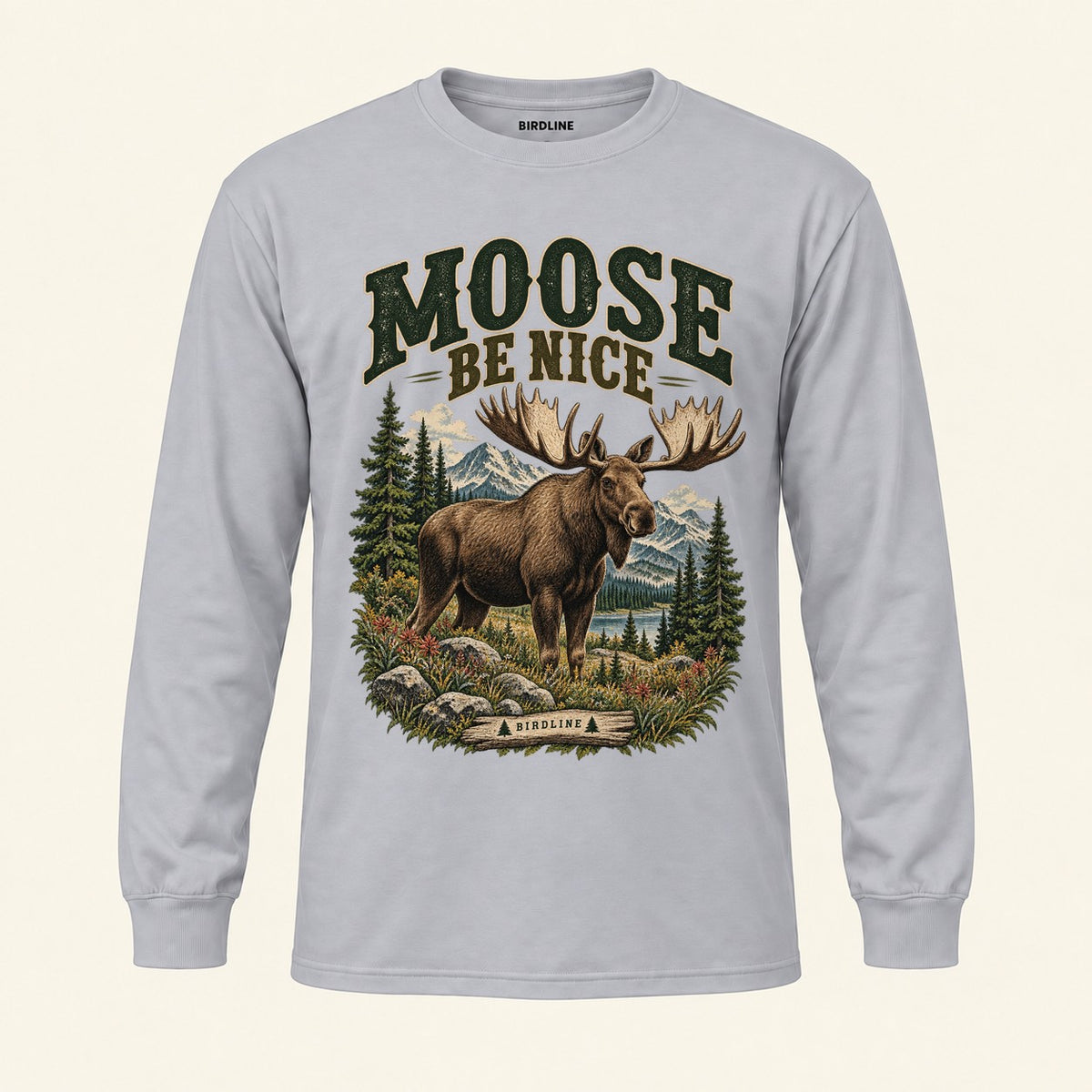 Moose Be Nice Long Sleeve Shirt in Sport Grey, front view