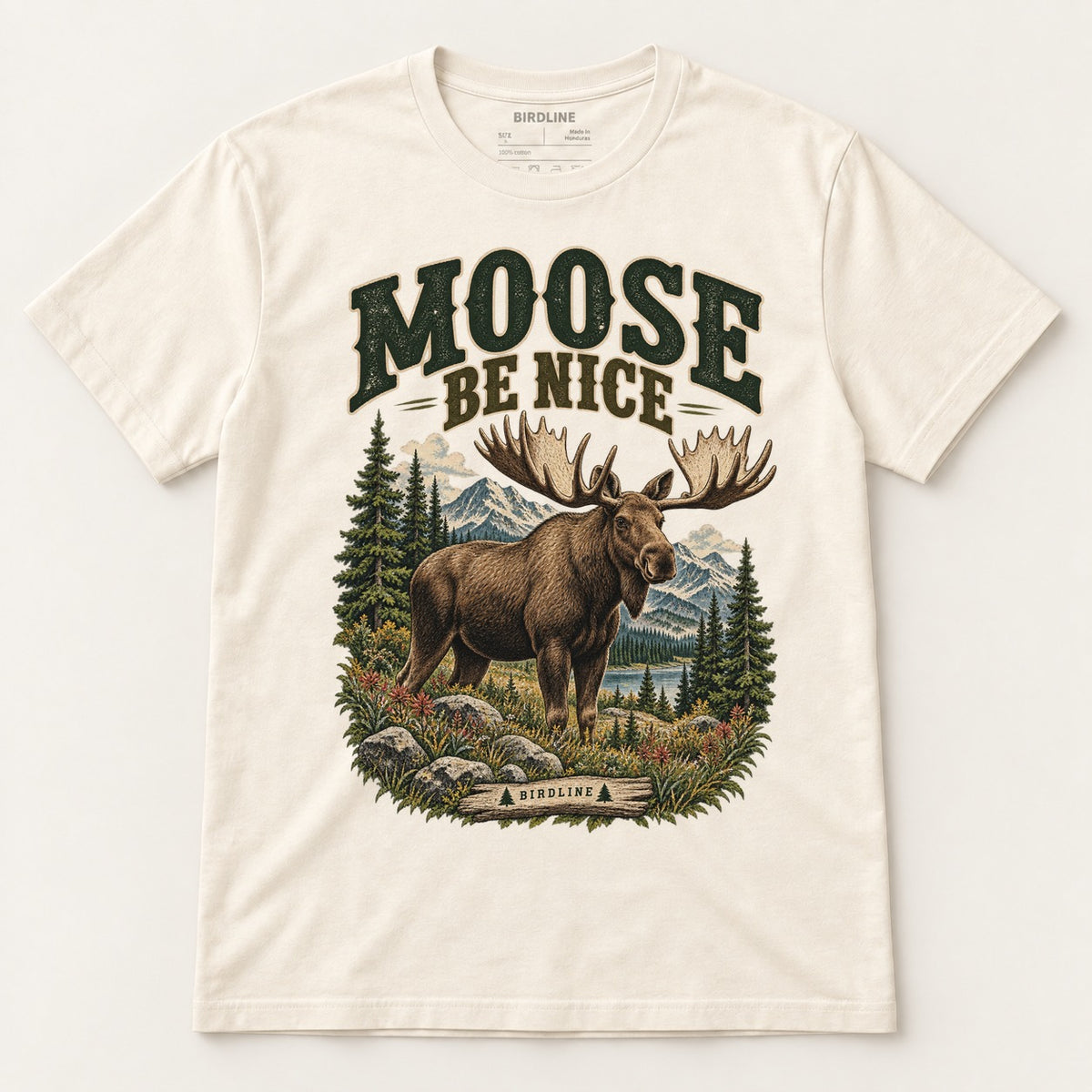 Moose Be Nice T-Shirt in Natural, front view