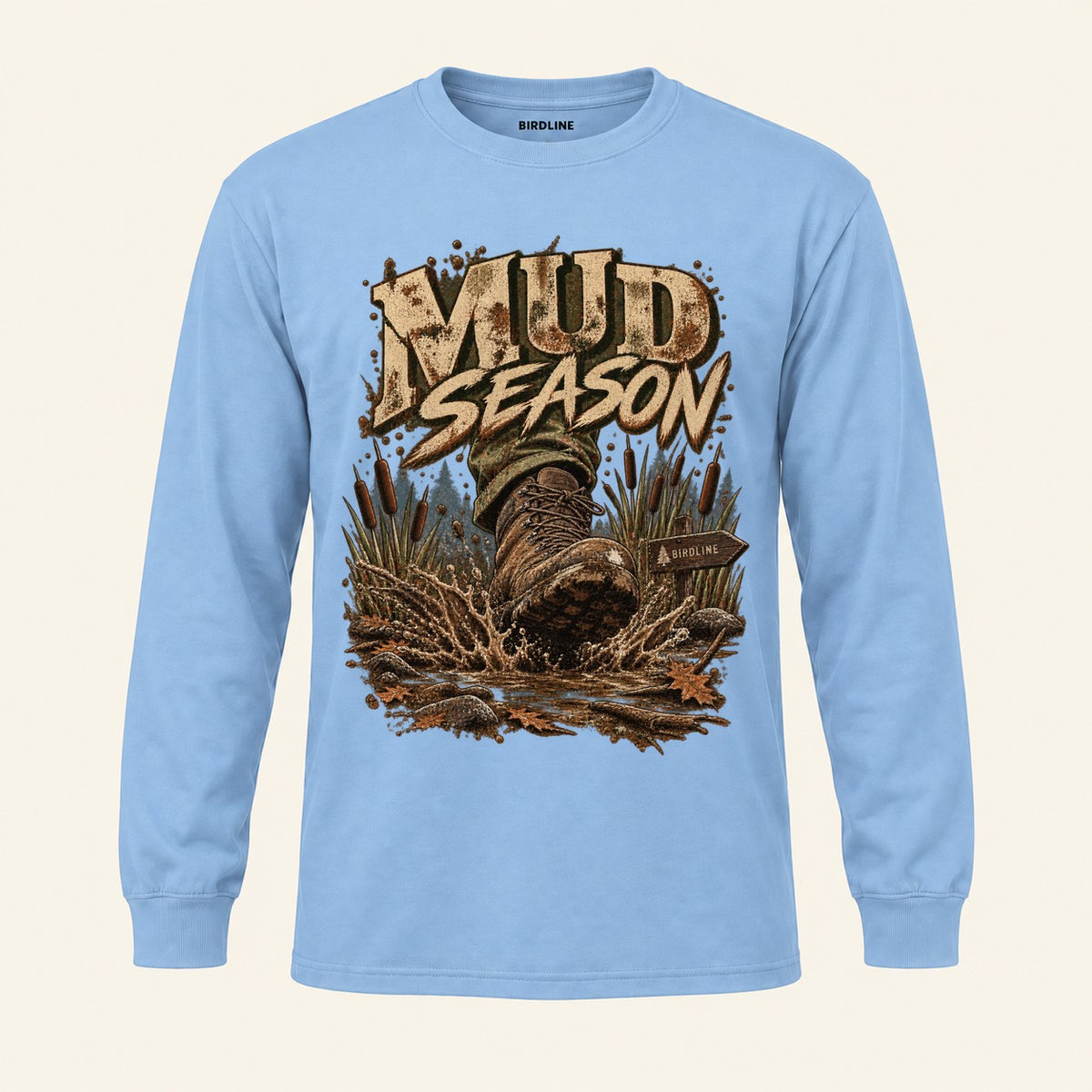 Mud Season Long Sleeve Shirt in Light Blue, front view