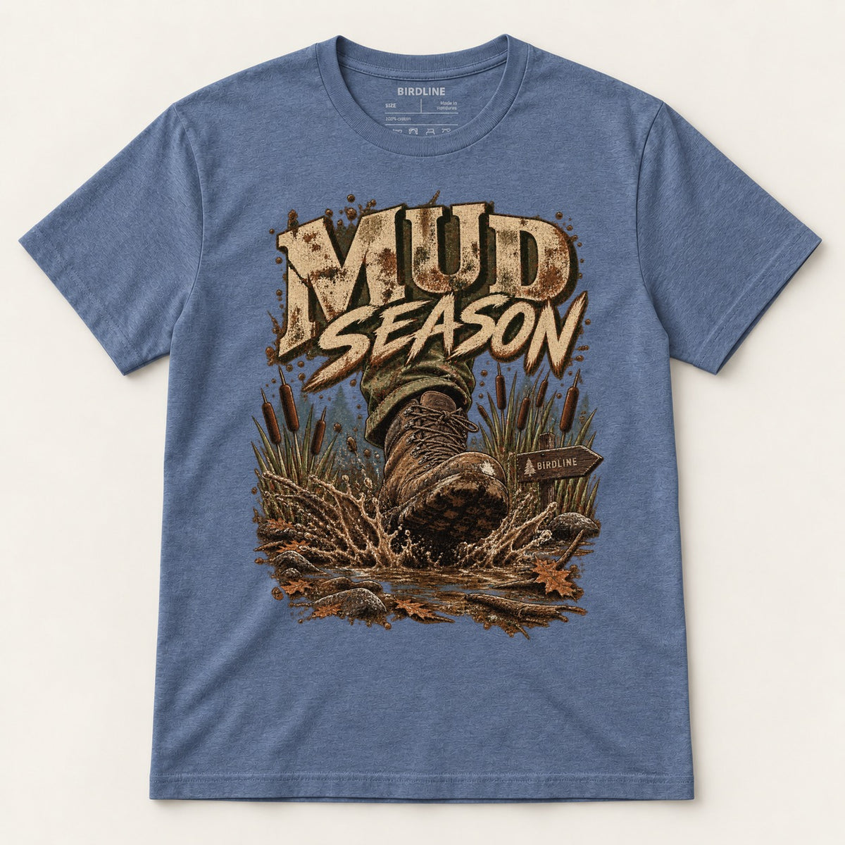 Mud Season T-Shirt in Heather Indigo, front view