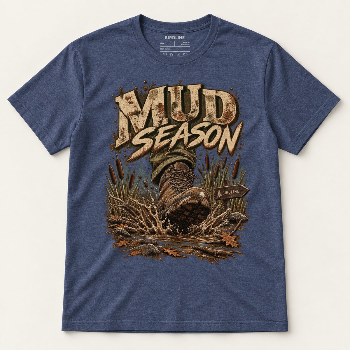 Mud Season T-Shirt in Heather Navy, front view