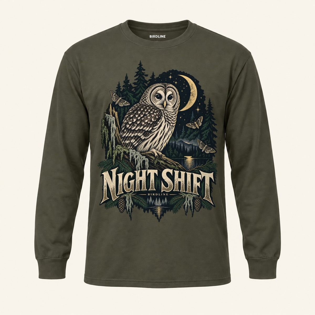 Night Shift Long Sleeve Shirt in Military Green, front view