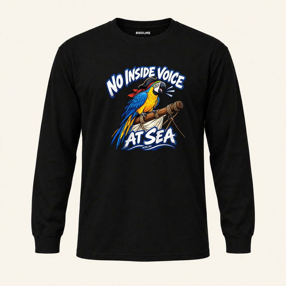 No Inside Voice At Sea Long Sleeve Shirt in Black, front view