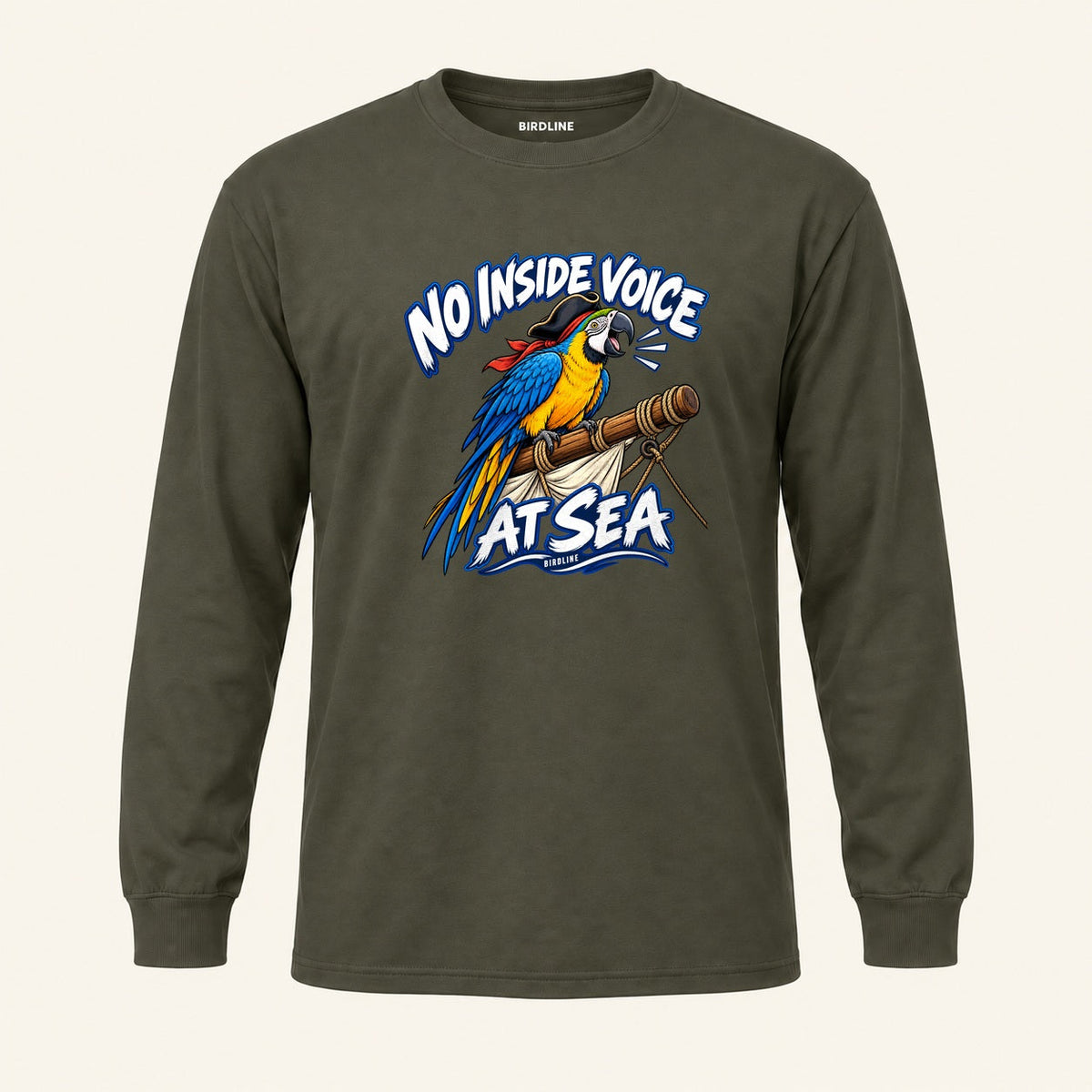 No Inside Voice At Sea Long Sleeve Shirt in Military Green, front view