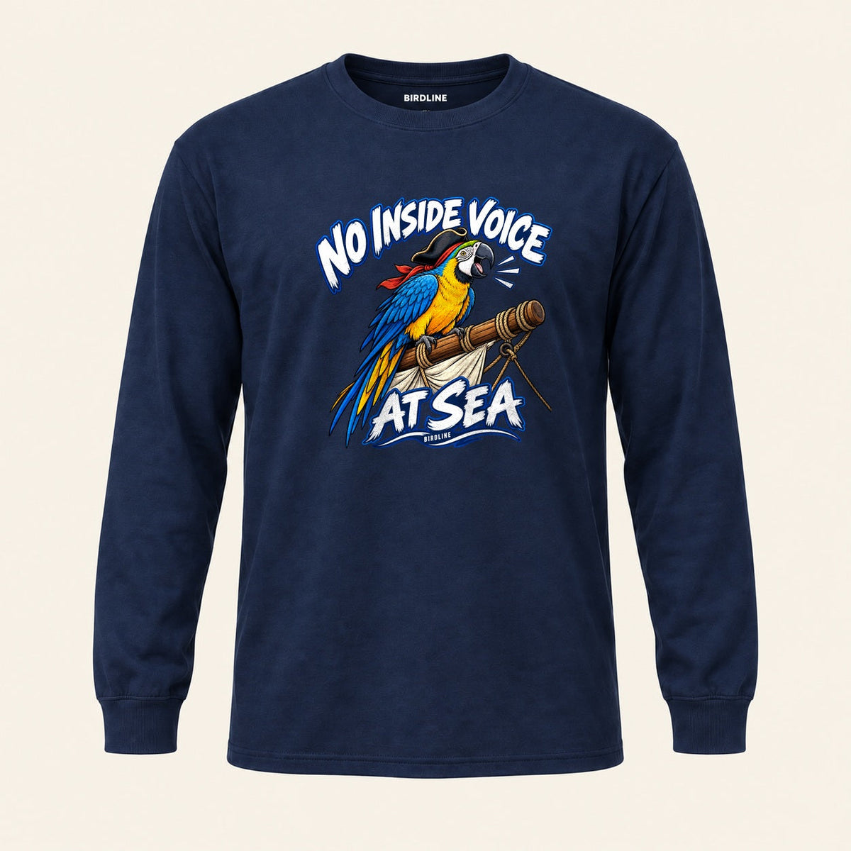 No Inside Voice At Sea Long Sleeve Shirt in Navy, front view