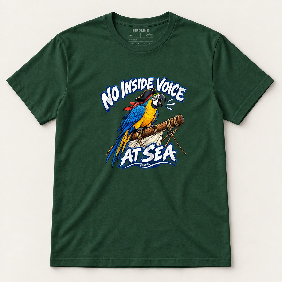 No Inside Voice At Sea T-Shirt in Forest Green, front view